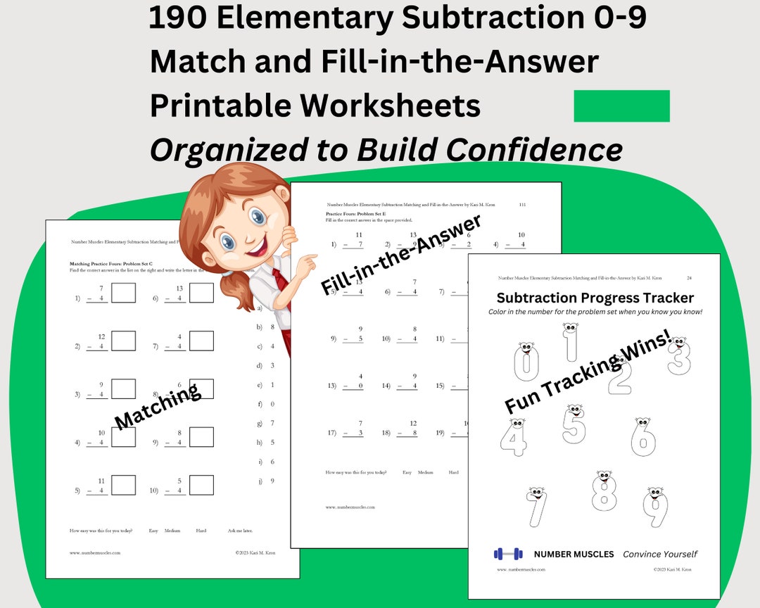 190 Subtraction Worksheets, Instant Download Math Printable, First ...