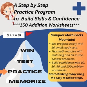 Printable Addition Practice Program with 150 Worksheets - Horizontal Problem Format