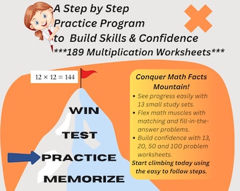 Printable Multiplication Practice Program with 189 Worksheets - Horizontal Problem Format