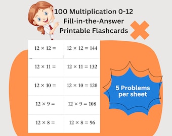 169 Multiplication Flashcards, Printable, Instant Download, Second Grade Elementary Math, Horizontal Format