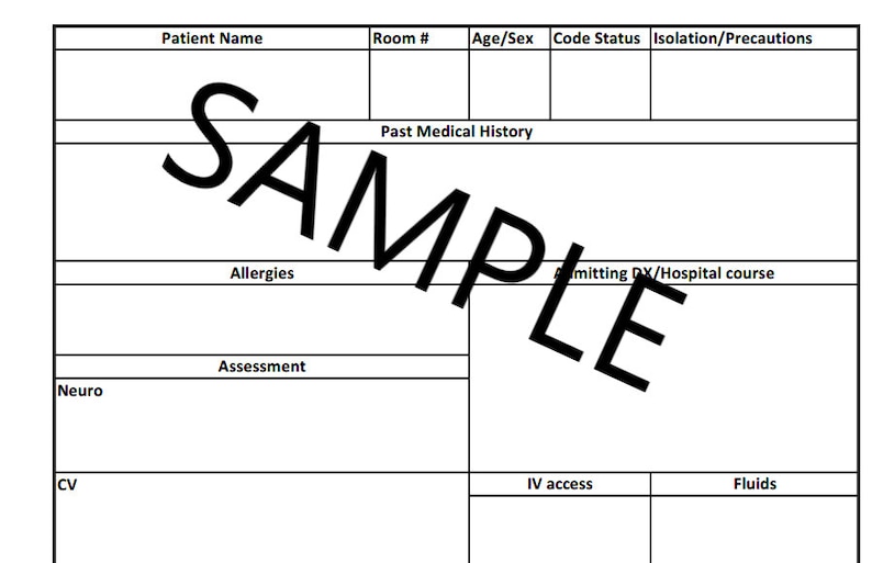 RN Report Template 1 Patient Etsy