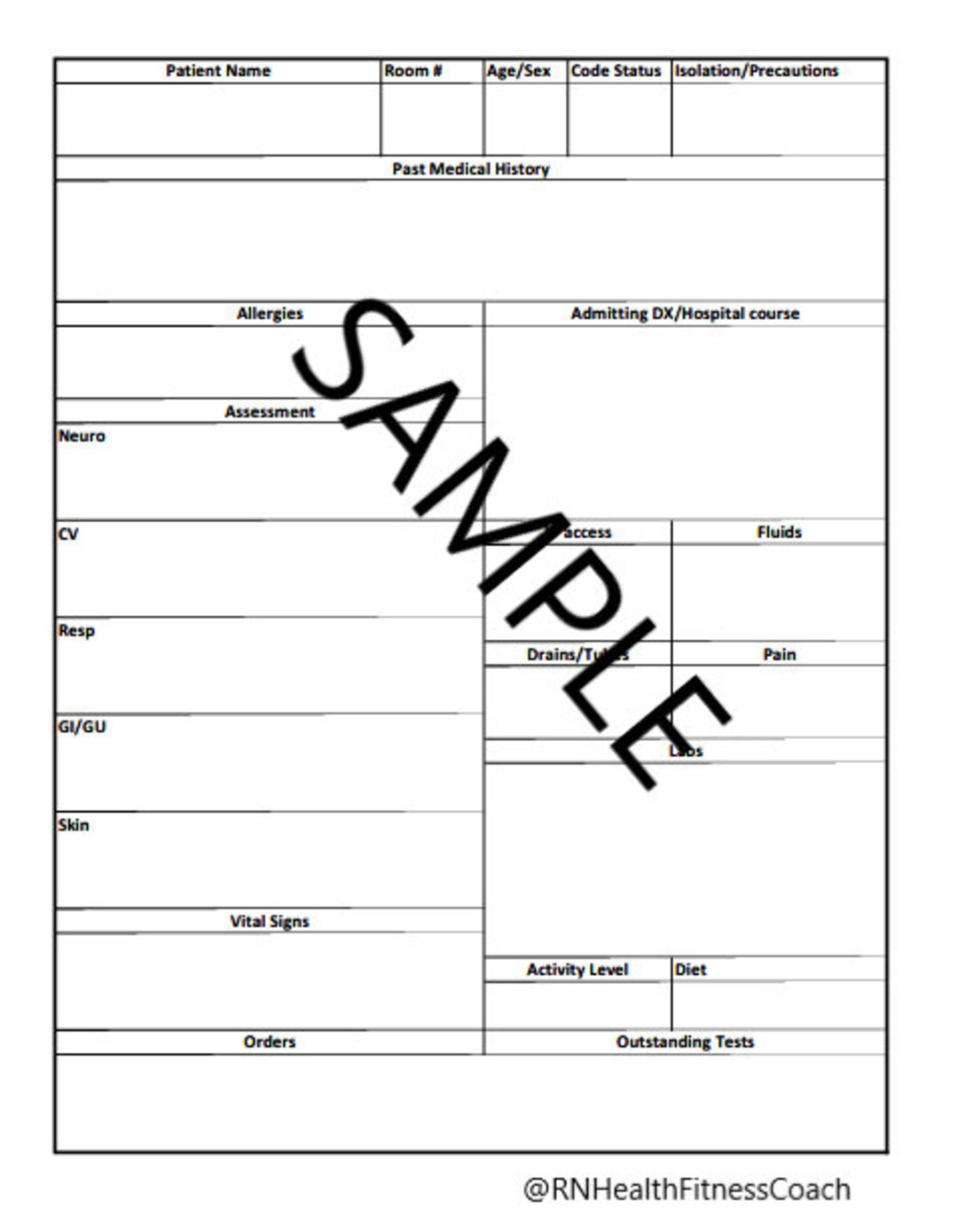 RN Report Template 1 Patient Etsy RN Report Template 1 Patient Etsy