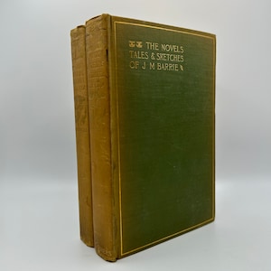 Novels of J.M. Barrie Biography Writer of Peter Pan 1800s Victorian Decorative Green Book Set Decor English Literature Playwright Classic