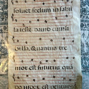 Gregorian Chant Manuscript Leaf Catholic Christian Vellum Parchment Spain 1700s Church Liturgy Holy Music Gift Rare Gradual Songs Church