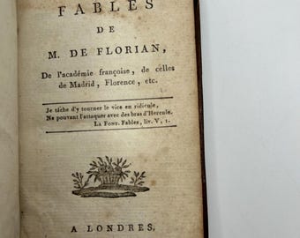 The Fables of M. de Florian French Late 1700s Calf Leather Binding Printed in London Antiquarian Rare Book Gift Mythology History Children