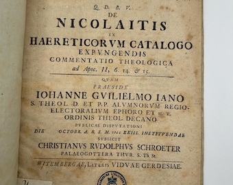 Boek gnostische ketterij in het Latijn 18e eeuw Lutherse protestantse theologie Commentaar op het Nicolaïsme Book of Relevation Bijbel Nieuwe Testament Christelijk