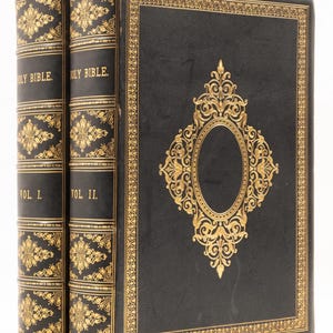 The Holy Bible Leather Bound 1800s Illustrated OId and New Testaments Protestant Christianity Jesus Christ Saint Paul Prayer Rare Book Gift