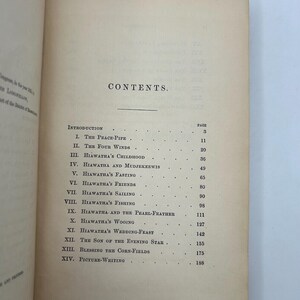 May include: Open book with the contents page visible. The title "CONTENTS" is centered at the top, followed by a list of chapter titles and page numbers. The paper has a yellowed, aged appearance.