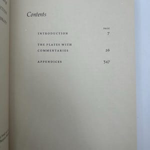 May include: Open book page with the heading "Contents" and the subheadings "Introduction," "The Plates with Commentaries," and "Appendices." Page numbers are listed next to each subheading.