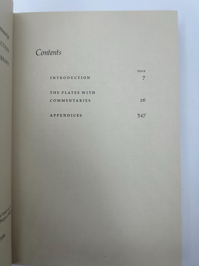 May include: Open book page with the heading "Contents" and the subheadings "Introduction," "The Plates with Commentaries," and "Appendices." Page numbers are listed next to each subheading.