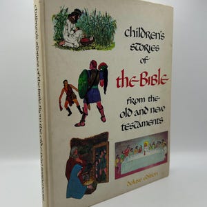 Vintage Bible Stories For Kids Book Christian Jewish With Color Illustrations Adam and Eve Bible Study Old New Testament Jesus Catholic Rare
