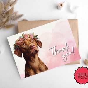 de remerciements Vizsla hongrois | Cartes de voeux numériques | Impression à domicile | Versions bleue et rose incluses | Téléchargement instantané