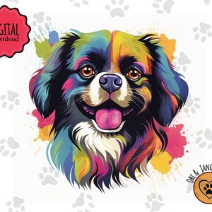 Tibetan Spaniel Colour Pop Digital Art | Wall Art | Cartoon | Instant Download | Digital Print | Sublimation