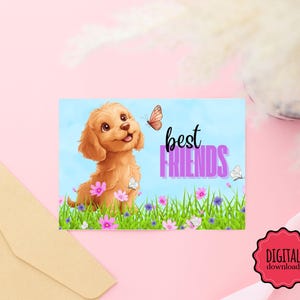 Mejores amigos / Amor de cachorros / Labradoodle / Tarjeta de felicitación digital / Tarjeta imprimible / Descarga instantánea / Sobre imprimible adicional