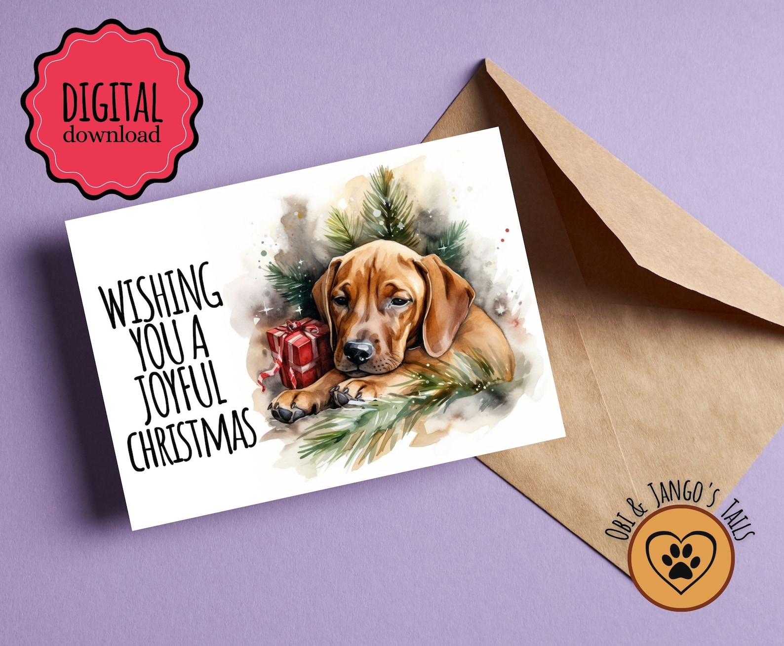 Rhodesian Ridgeback Puppy Card Christmas Card Holiday Card Digital ...