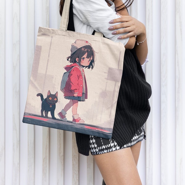 Anime tote bag for her kawaii tote bag for the beach cute anime totebag vintage gift 90s anime kiwami tote bag with classic anime cat