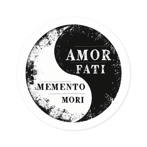 Memento Mori Amor Fati Sticker 2x2 | Yin Yang Stoic Balance Decal, Round Vinyl Weatherproof Laptop Sticker, Philosophy Gift