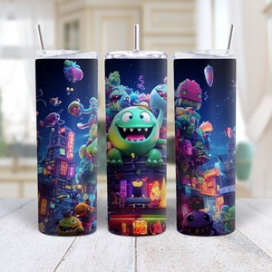 3D Cartoon Monsters 20 Oz Tumbler Wrap 20 Oz Skinny Tumbler Sublimacja Projekt Natychmiastowe Pobieranie PNG 20 Oz Prosta Tumbler Wrap
