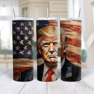 3D Donald Trump American Flag 20 Oz Tumbler Wrap 20 Oz Skinny Tumbler Sublimation Design Instant Download PNG 20 Oz Straight Tumbler Wrap