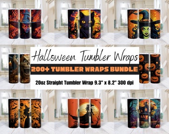 200 + Halloween Tumbler Wraps Bundle, 20 Unzen Skinny Tumbler Sublimationsdesign (PNG, Instant Download)