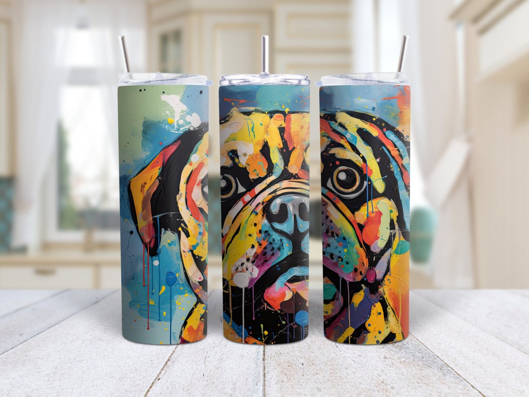 Colorful Pug Dog Tumbler Wrap, 20 Oz Skinny Sublimation Design (PNG ...
