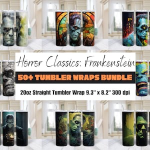 50+ Frankenstein Horror 20 Oz Tumbler Wraps Bundle 20 Oz Skinny Tumbler Sublimation Design Instant Download PNG Straight Tumbler Wrap