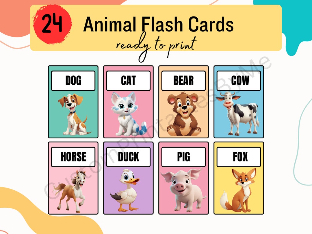 24 Animals Flash Cards Animals Printable Flash Cards Digital Animals ...