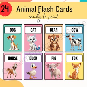 24 Tarjetas Flash de Animales Tarjetas Flash Imprimibles de Animales Tarjetas Flash de Animales Digitales