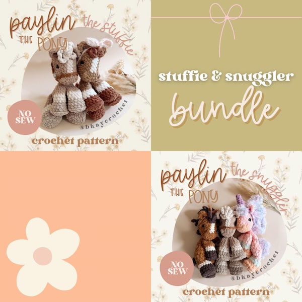 BUNDLE Paylin the Pony STUFFIE + SNUGGLER Crochet Pattern | No Sew Low Sew Crochet Amigurumi Pattern | Cute Crochet Pattern | Crochet Horse