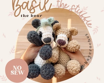 Basil the Bear STUFFIE with Panda Mod Crochet Pattern | No Sew Low Sew Crochet Amigurumi Pattern | Cute Crochet Pattern | Crochet Bear