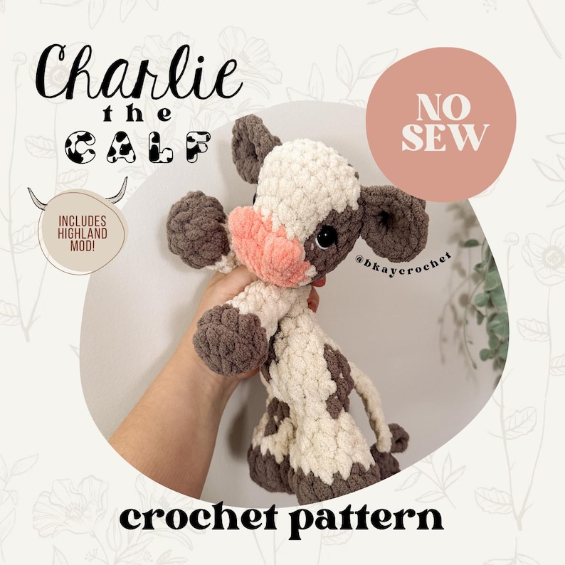 Charlie the Calf Crochet Pattern | No Sew Low Sew Crochet Amigurumi Pattern | Baby Cow Calf Highland Crochet Pattern | Cute Crochet Pattern image 1