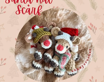 ACCESSORIES ONLY for Ru the Reindeer + Darby and Delilah | Santa Hat & Scarf Crochet Patterns