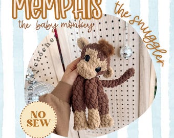 Memphis the Monkey SNUGGLER Crochet Pattern | No Sew Crochet Amigurumi Pattern
