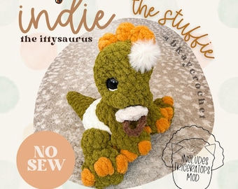 Patrón de ganchillo ITTY Indie the Ittysaurus con Triceratops Mod STUFFIE / Patrón de amigurumi de ganchillo sin costuras