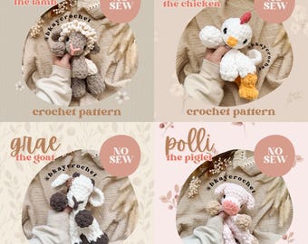 BUNDLE Itty Farm Babies Crochet Patterns | No Sew Low Sew Crochet Amigurumi Pattern | Cute Crochet Pattern | Polli, Cluck, Lenni & Grae