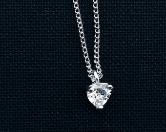 Tiny Heart CZ Pendant Necklace: Silver Rhodium Plated Chain