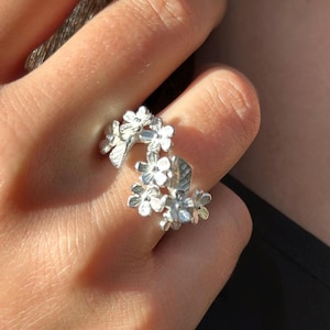 Floral Statement Ring 925 Sterling Silver, Bague en argent, Anello argento, Anillo de plata