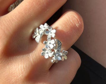Floral Statement Ring 925 Sterling Silver, Bague en argent, Anello argento, Anillo de plata