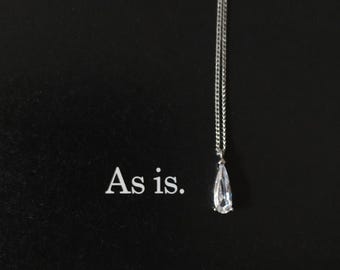 Dainty Teardrop CZ Pendant: Platinum Plated Silver Necklace