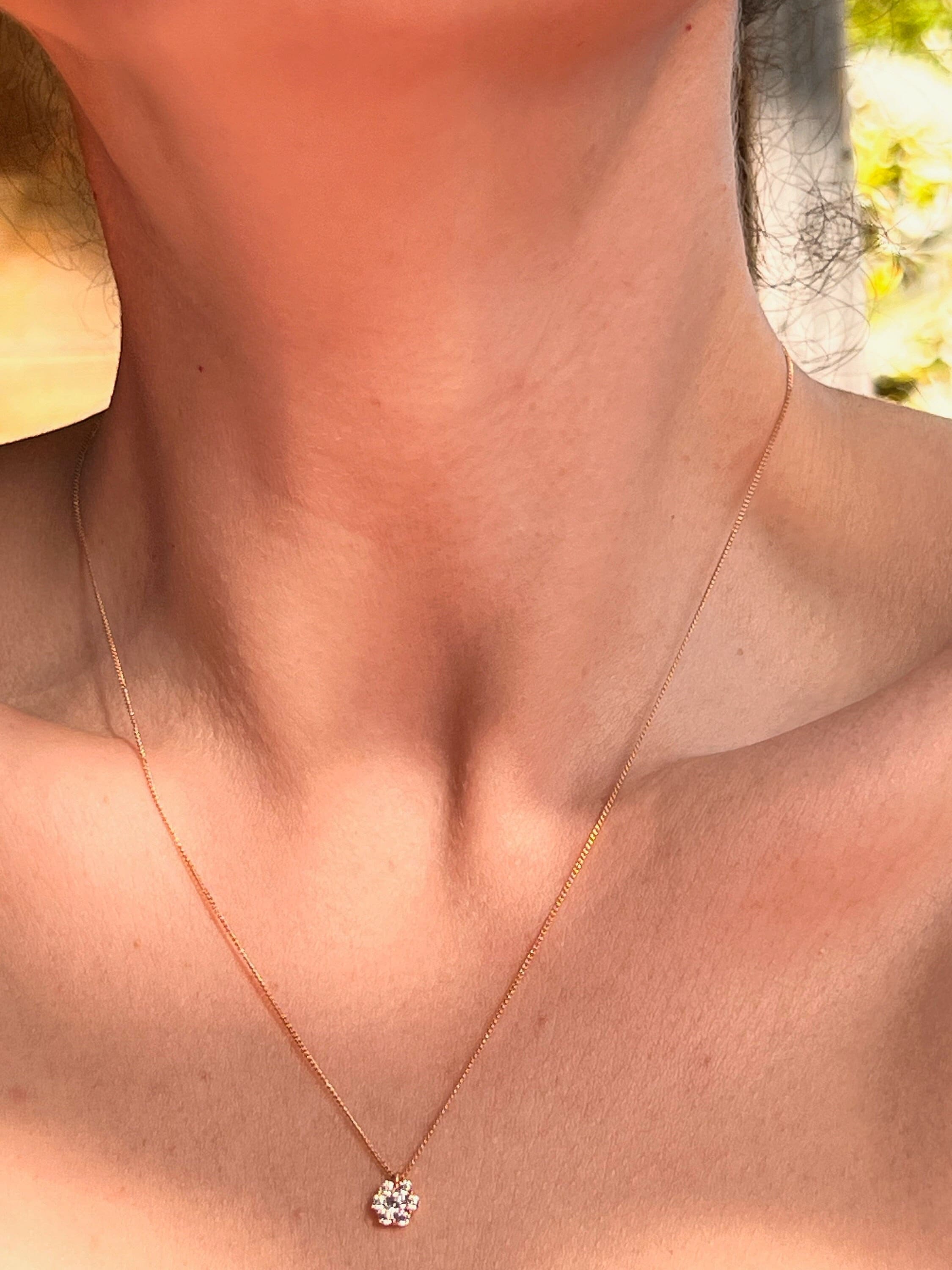 Dainty CZ Flower Pendant Necklace - Waterproof Jewelry