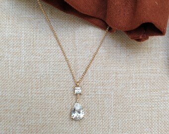 Dainty CZ Double Drop Pendant Necklace - Waterproof Jewelry