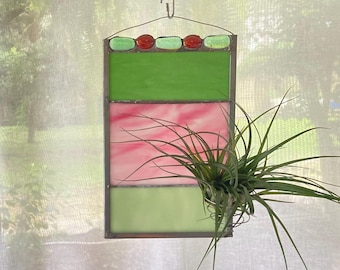 Colorful Handmade Stained Glass Air Plant Holder Sun Catcher | Includes Live Plant | Unique One-of-a-Kind Design