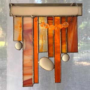 Handmade Vibrant Orange Abstract Geometric Stained Glass Sun Catcher | Colorful and One-of-a-Kind Design