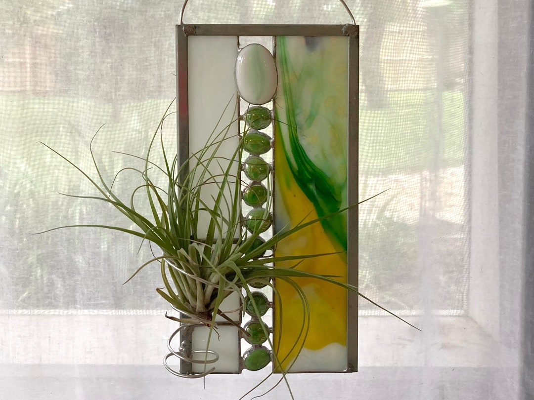 Air Plant Suncatcher Stained Glass Holder With Real Plant Etsy