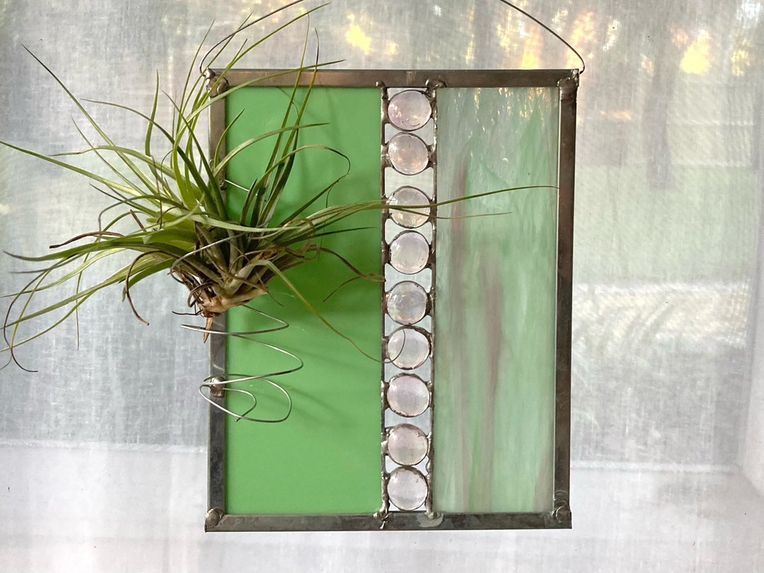 Air Plant Suncatcher Stained Glass Holder With Real Plant Etsy