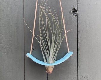 Hanging Airplant Holder with Live Plant, Polymer Clay