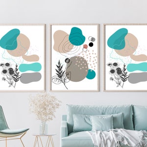 Set of 3 Mid Century Wall Prints, sage green wall art, mid century prints, green wall decor, boho printable art, boho art, green black beige
