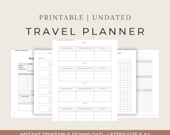 Planificateur de voyage imprimable | Carnet de voyage | Planificateur de vacances | Planificateur d'itinéraire de voyage | Planificateur de voyage numérique | Plan de vacances