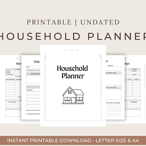 Household Planner | Printable Household Management Binder | Household Budget Template | Life Organizer PDF | Home Management | Cleaning Plan