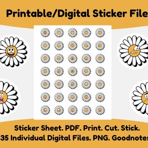 Stickers marguerites blanches : scrapbooking, calendriers, journaux, incentives pour l'école/la salle de classe. PDF. Impression. Couper. Bâton. PNG. Fichiers numériques. Redimensionnable.